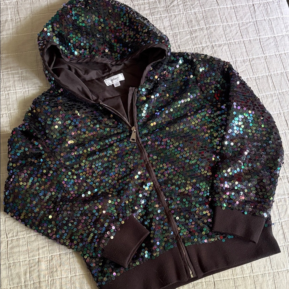 Disney Descendants D-Signed Hooded Sequin Jacket, Black; fresh, stylish Girls L